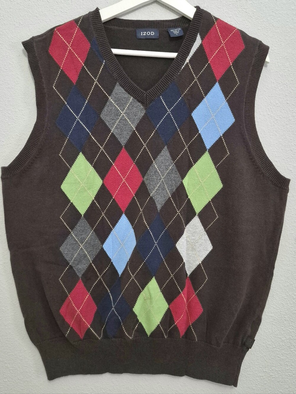 Izod Brown Argyle Sweater Vest Mens Large Preppy Grandpacore
